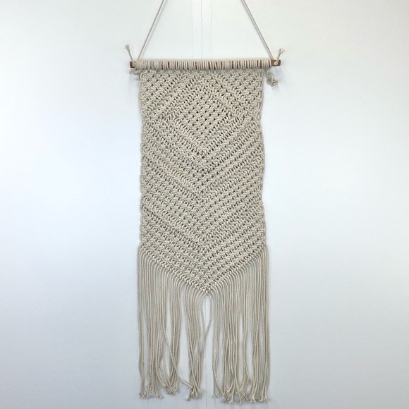 Macrame Wall Hanging Art Woven Boho Geometric Home Decor Tan Cream - Picture 2 of 9